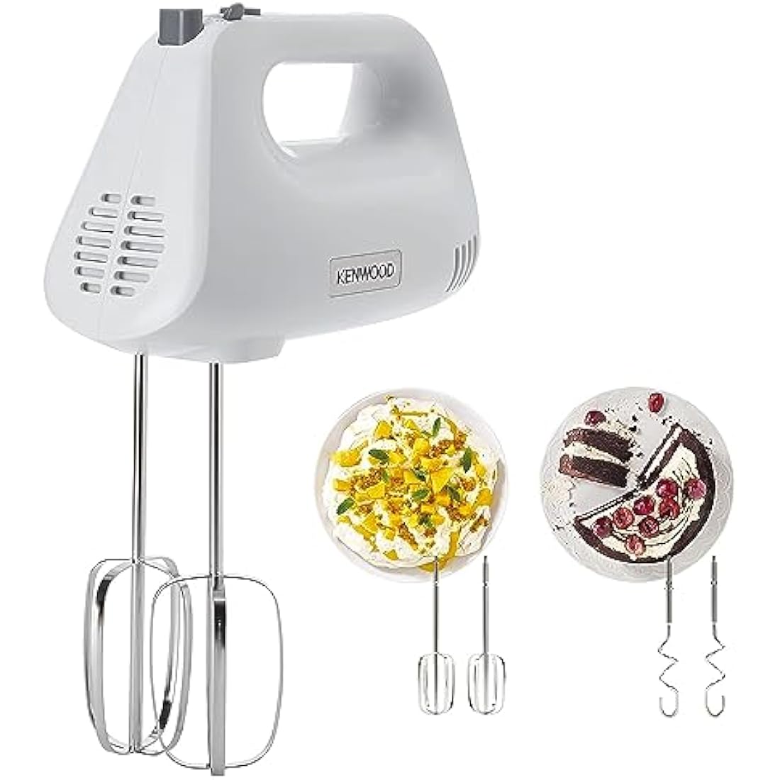 Kenwood Hand Mixer,Electric Whisk, 5 Speeds, Stainless Steel Kneaders and Beaters for Durability and Strength, 450 W, HMP30.A0WH, White