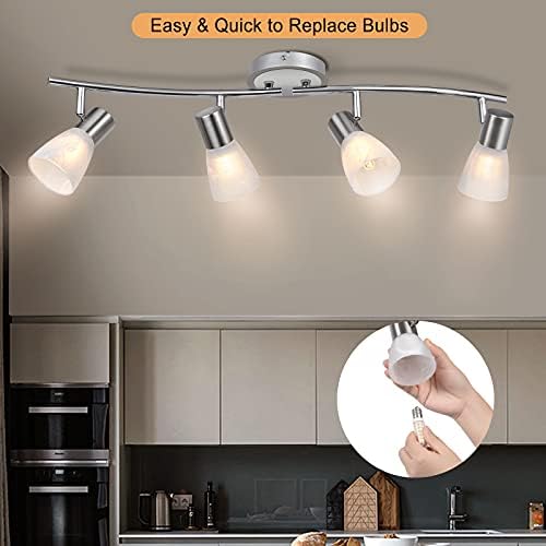 Unikcst Ceiling Lights Rotatable 4 Way LED Spot Lights Chrome & Glass Lamp Fittings Ceilings E14 240V for Kitchen Living Room Hallway (No Bulbs)