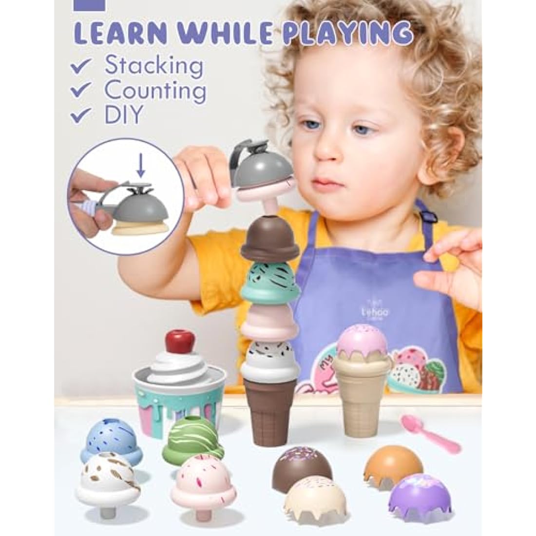 Lehoo Castle Ice Cream Toys for Kids, Ice Cream Toy for Girls and Boys Age 3+, Toy Ice Cream Set, Ice Cream Shop Role Play Kids Toy Food Gift for 3 Year Old Boy or Girl, XG3-1, Purple