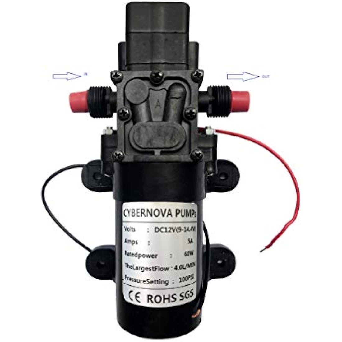 CYBERNOVA DC12V 100PSI 4L/m High Pressure Diaphragm Self-Priming Pump with Pressure Switch Caravan/Boat/Motorhome/Garden