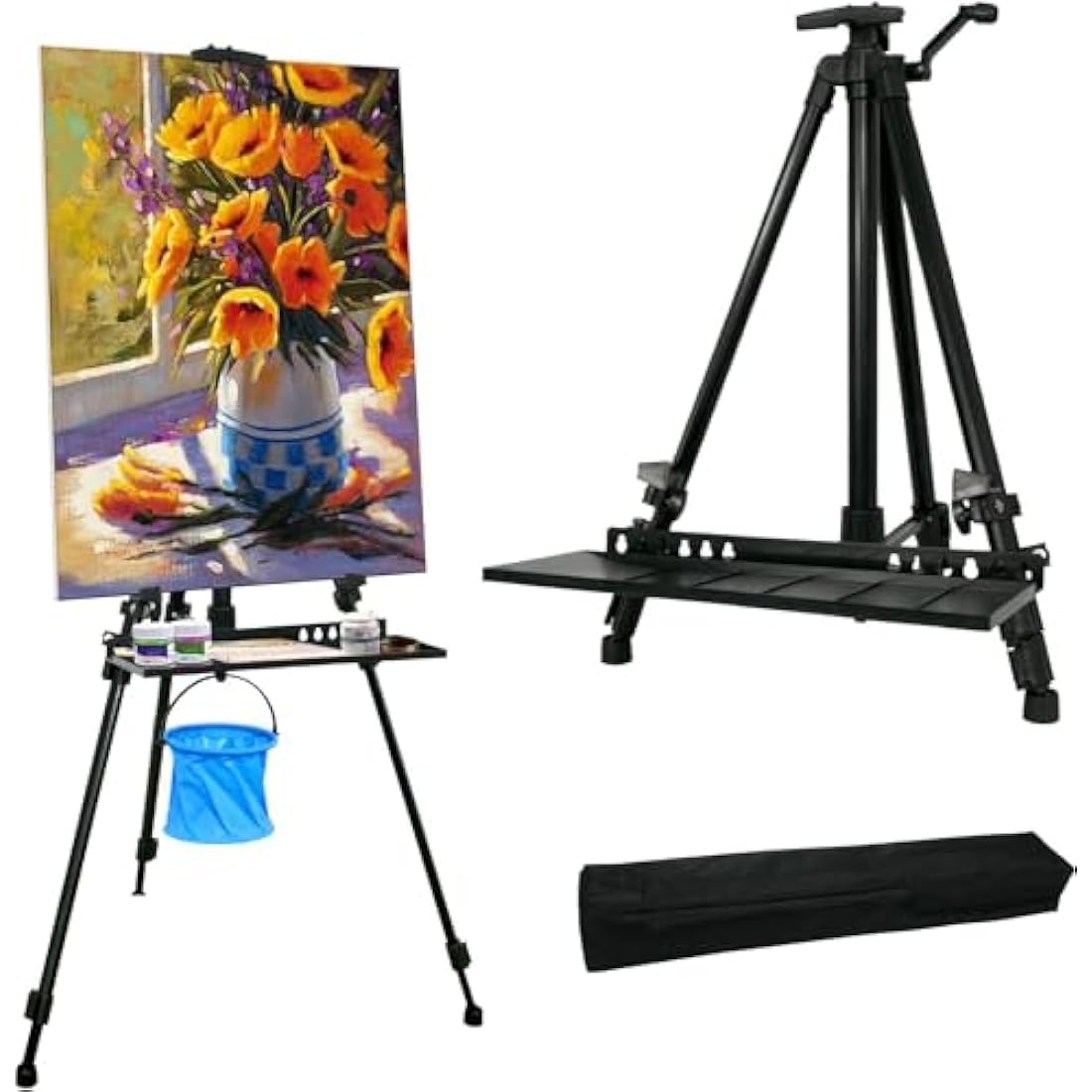 STANDNEE Painting Easel for Adults - Adjustable Artist Easel Stand 50-155cm, Aluminium Tripod with Folding Legs & Portable Bag, Art Display Easel for Canvas Studio, Home Use (Black)