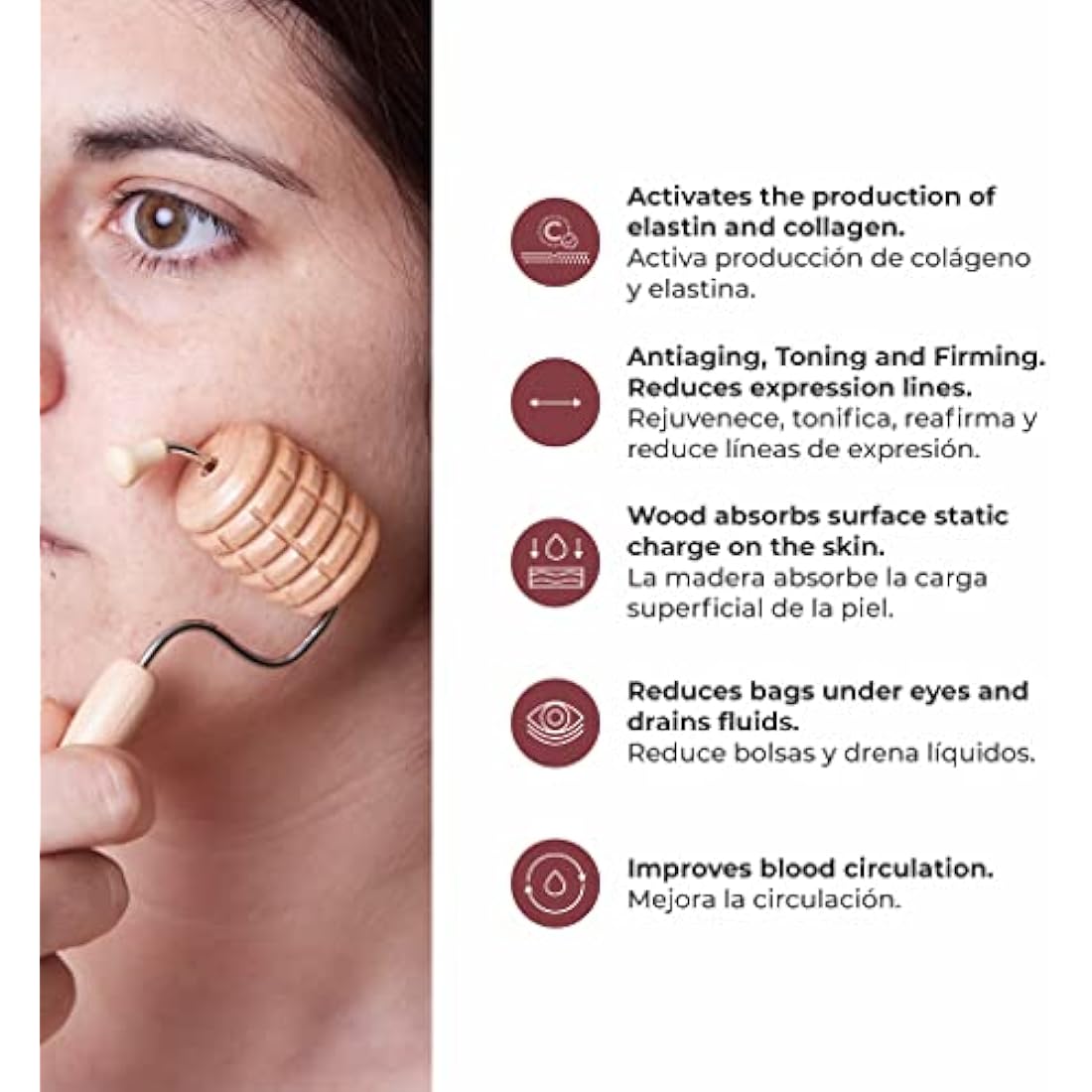 BICTIVE® Wooden Face Roller and Gua Sha Set. Wood Therapy Tools for Face, Slimmer, Face Rollers for Women, Facial Tools, Massager for Face Firming, Double Chin and Contour.