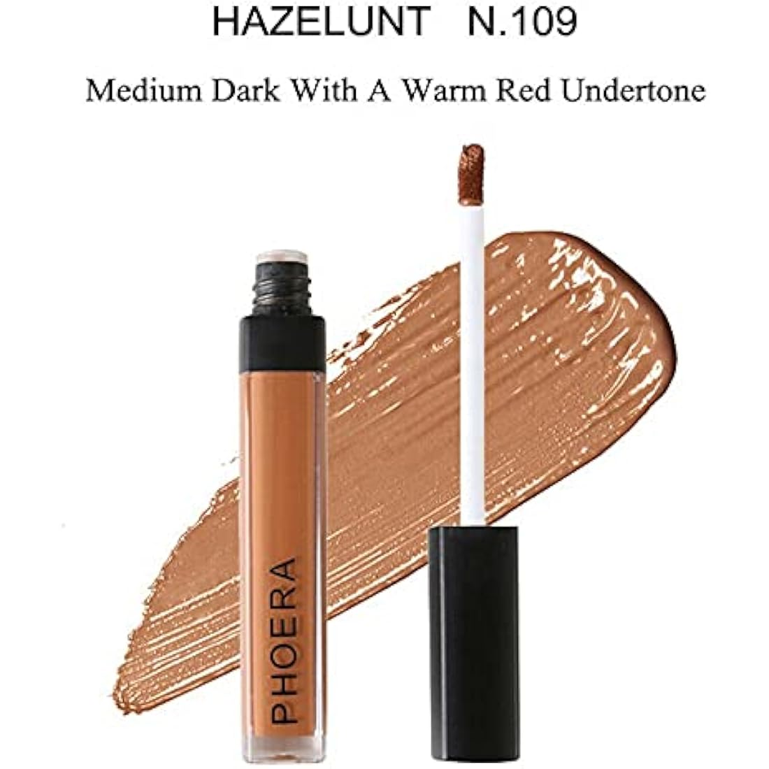 Phoera Full‑Coverage Matte Liquid Concealer – Waterproof, Oil‑Free Camouflage for Dark Circles, Acne Scars & Under‑Eye (109 - Hazelnut)
