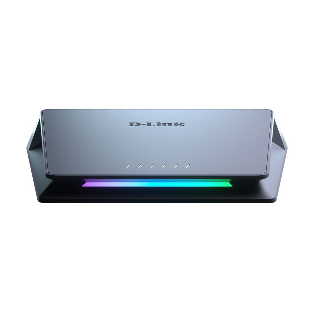 D-Link DMS-106XT 6-Port Multi-Gigabit Unmanaged Switch, 2.5 Gigabit Ethernet 5 Ports Switch, 10 Gigabit Uplink, RGB Lighting, Aluminium Alloy Case,