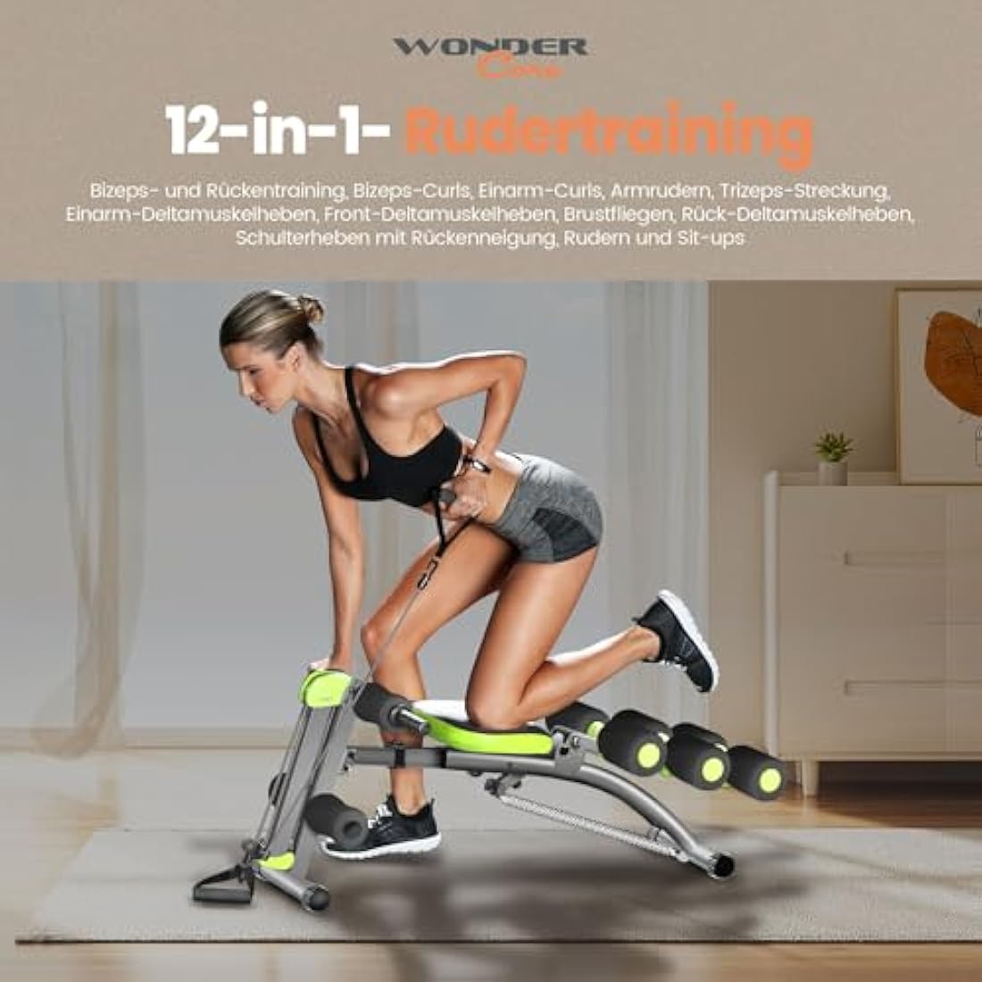 Wonder Core 2 - 12 in 1 Exercise Machine - Built in Twisting Seat and Rower for At Home Gym Workouts - Core Strength Training - Tone Tighten and Sculpt Abs - Grey