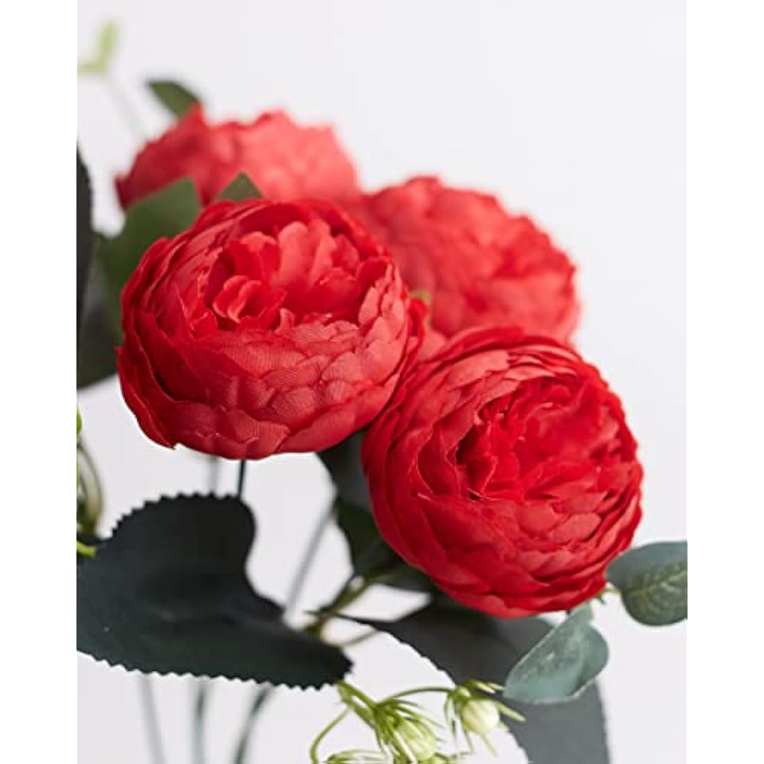 The Baked Studio - Silk Peony and Tea Rose Artificial Bouquet 9 Heads Realistic Fake Plant for DIY Craft Cake Living Room Home Wedding Decoration (Christmas Red)