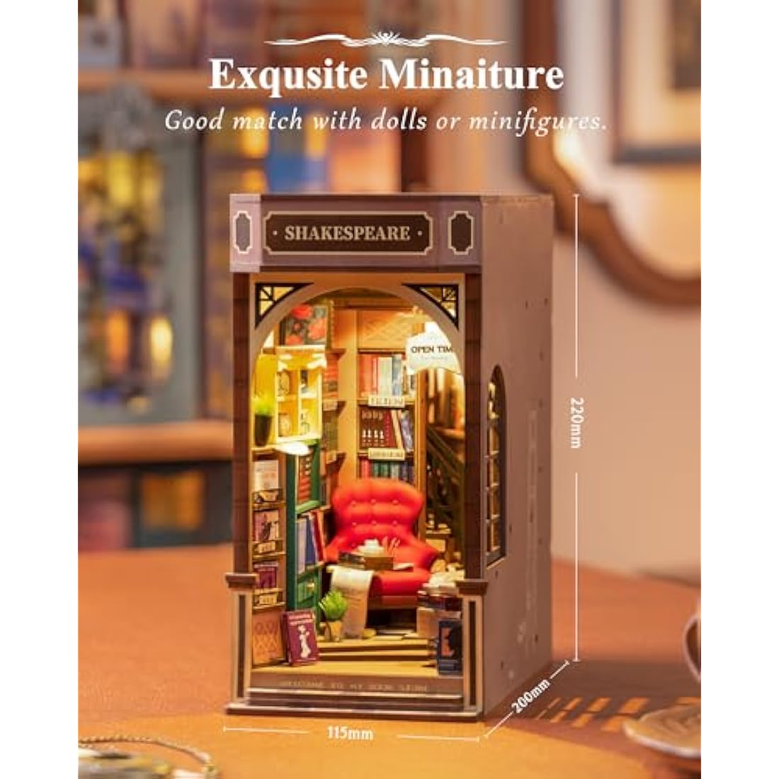 Rolife Book Nook Kits for Adults Shakespeare's Bookstore 3D Puzzles Miniature Dollhouse Models Kit for Adults to Build Bookshelf Decoration Halloween Christmas Birthday Gifts for Girls