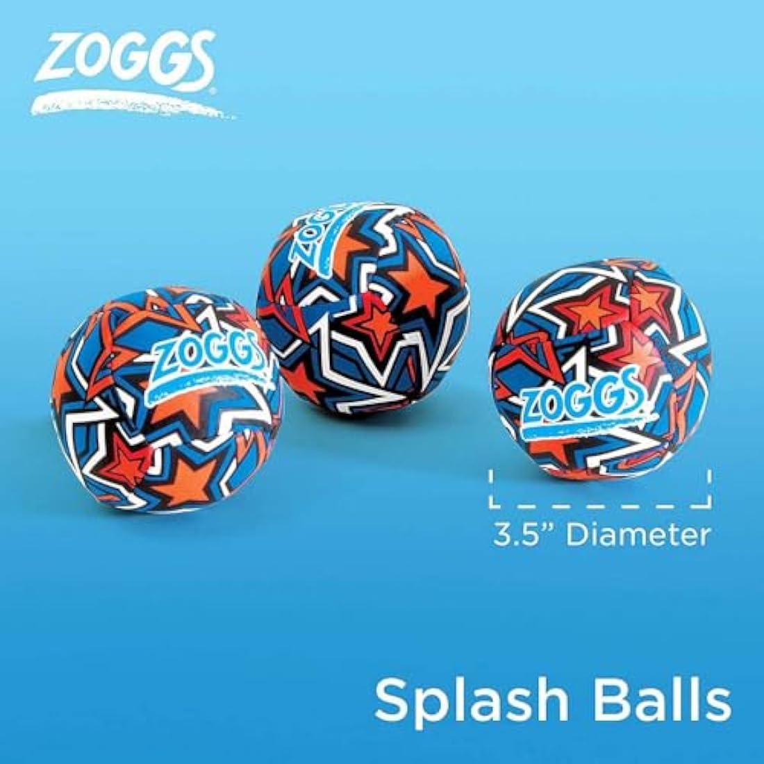 Zoggs Kids Water Friendly Splash Neoprene Covered Balls - Orange/Blue with Star Print, 3.5 inch each