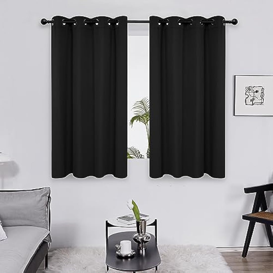 Deconovo Blackout Curtains 66 x 54 Super Soft Thermal Insulated Energy Saving Eyelet Black out Curtains for Bedroom 66 x 54 Drop Inch Black 2 Panels