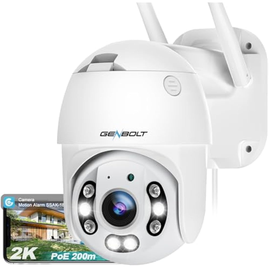 GENBOLT 2.5K WiFi Security Camera Outdoor With PoE, 2.4/5GHz Dual WiFi CCTV Camera with Auto Tracking, Human/Vehicle Detection Pan Tilt Home Surveillance IP Camera with Siren Alarm