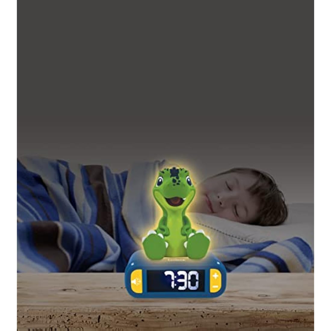 LEXIBOOK, Dinosaur, Nightlight alarm clock, Sounds and Melodies, LCD Backlit screen, Luminous, Snooze, Blue/Green, RL800DINO
