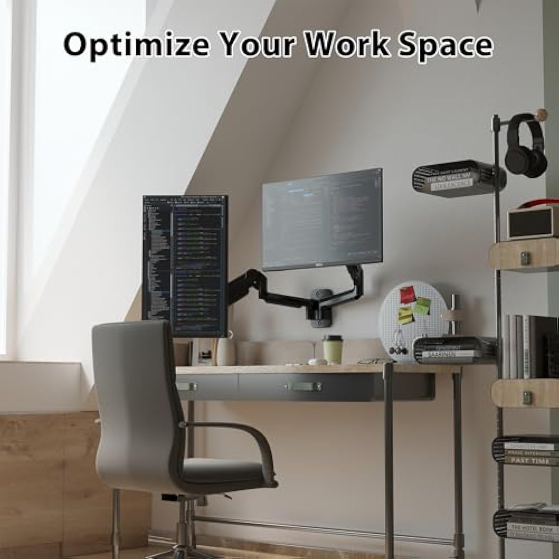 BONTEC Monitor Wall Mount Bracket for 13-32" Screens, Gas Spring Adjustable Monitor Arm, Height Adjustable, Tilt, Swivel & Rotate, VESA 75x75, 100x100mm, Holds up to 9KG, Heavy Duty, Ergonomic Design