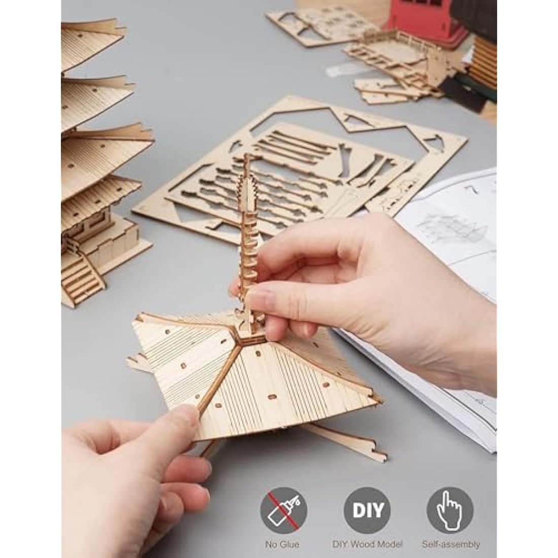 ROWOOD 3D Wooden Puzzle Five-storied Pagoda, Japanese Temple Model Kit for Adults to build, DIY Wooden Model Building Construction Craft Kits, Ideal as Christmas And Birthday Gift