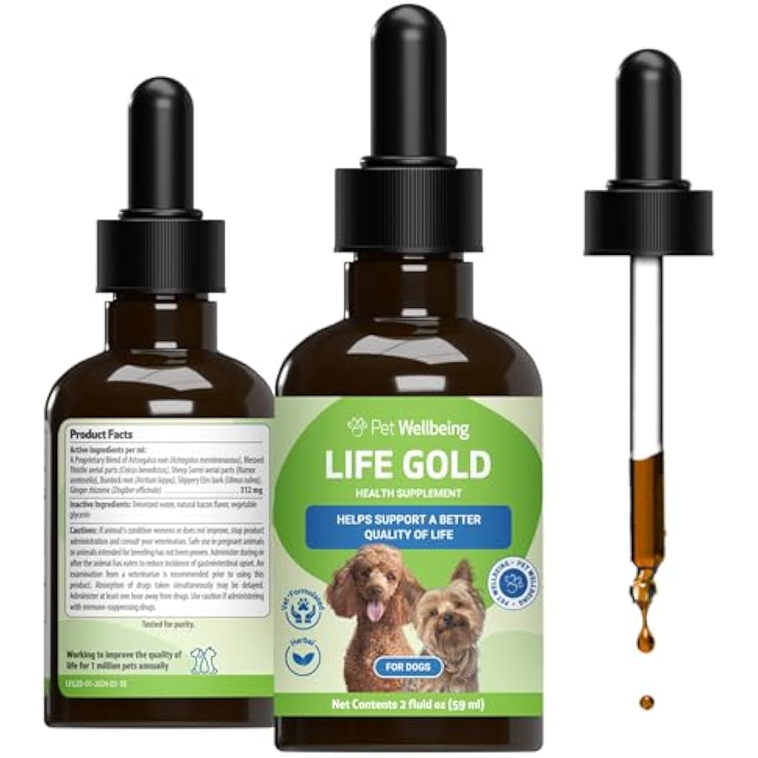 Life Gold for Dogs - Supports Detoxification & Healthy Immune Defenses, Astragalus, Burdock, Sheep Sorrel - Pet Wellbeing Vet-Formulated Holistic Supplement – 2 oz (59 ml)