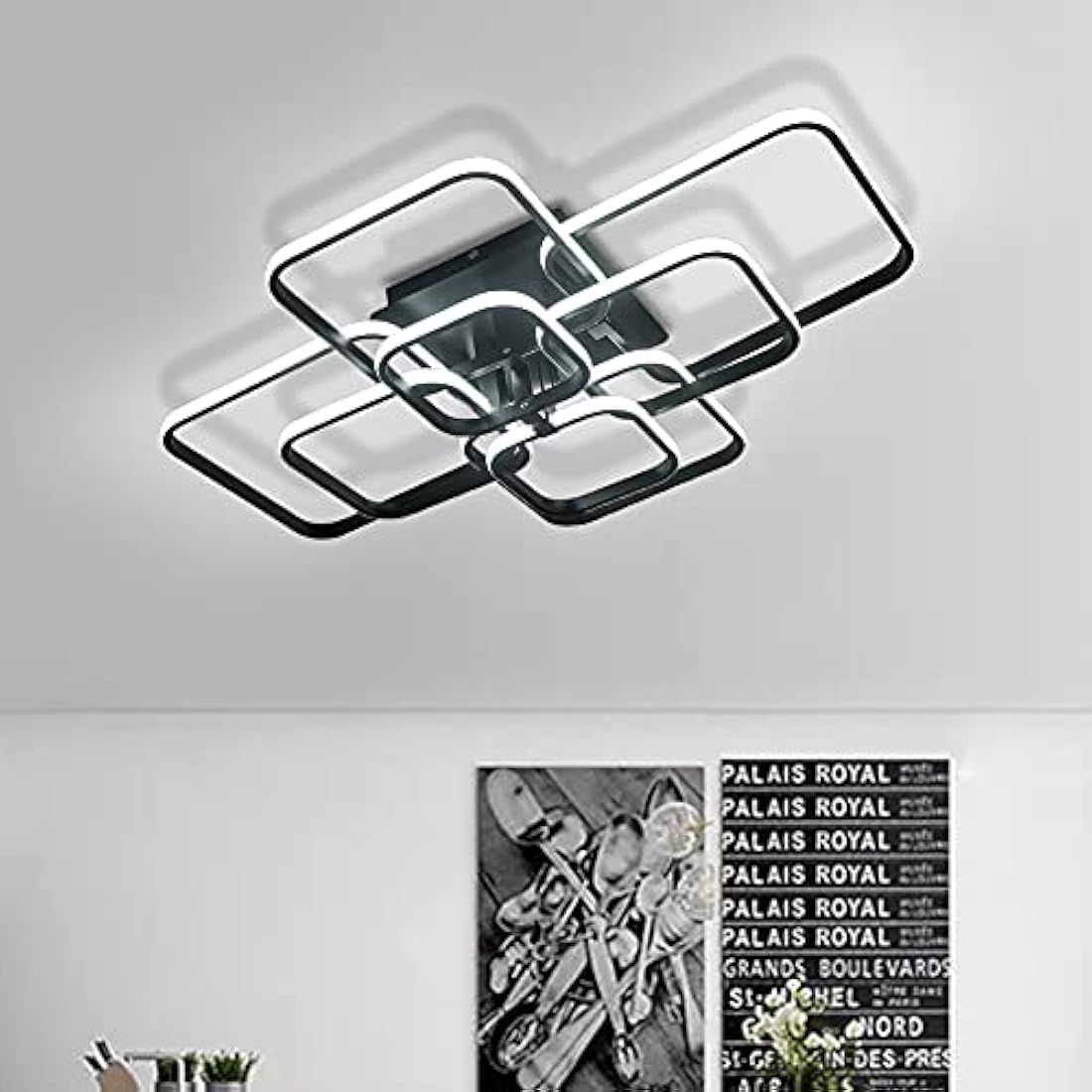 XEMQENER Modern LED Ceiling Light with 8 Squares, 152W Flush Mount Pendant Light, Black Acrylic Chandelier for Living Room Bedroom Dining Room, Cool White, 6000K