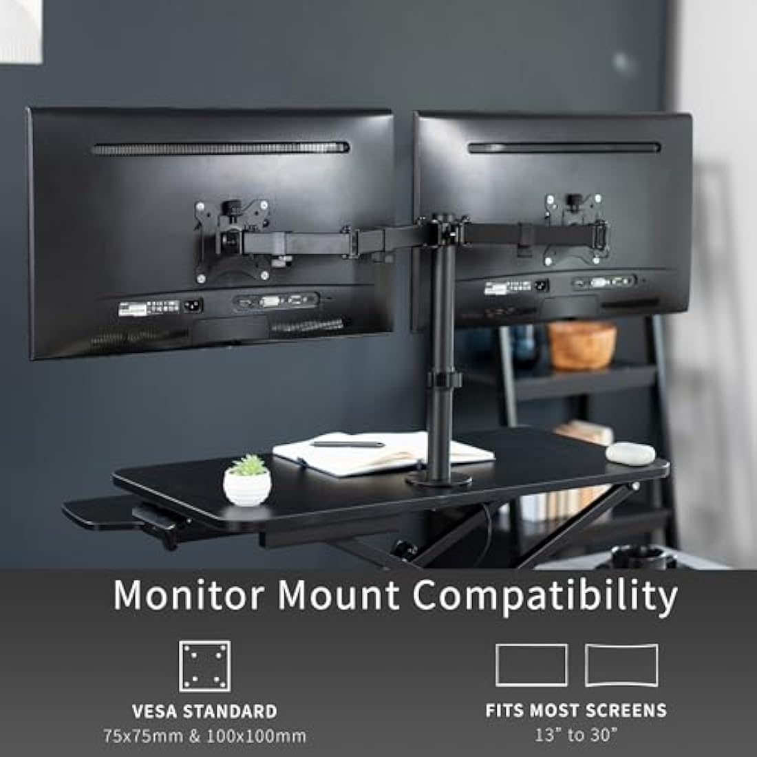 VIVO Height Adjustable 81 cm Standing Desk Converter with Dual 13 to 30 inch Monitor Stand, Sit Stand Monitor Mount and Desk Riser, Black, DESK-V000K-M2