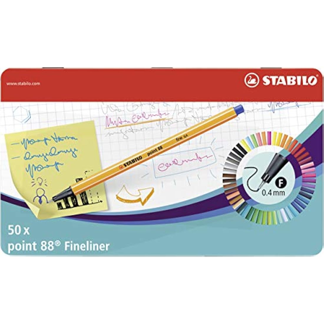 STABILO point 88 - Fineliner - Tin of 50 - Assorted Colours