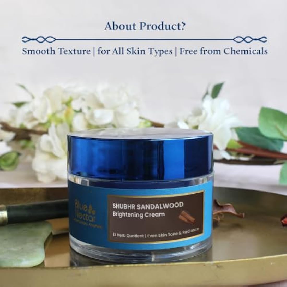 Blue Nectar Brightening Face Cream for Men - Natural Moisturizer with Sandalwood, Turmeric, Aloe Vera & Ayurvedic Herbs(50 g)