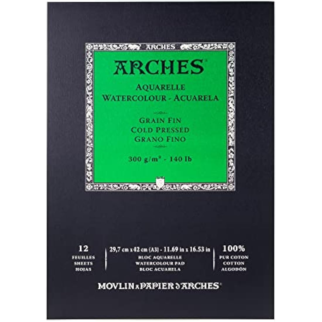 ARCHES Watercolour Pad, 300 GSM, Cold Pressed, A3 (29.7 x 42 cm), Wood, White, 29.7 x 42 x 1 cm