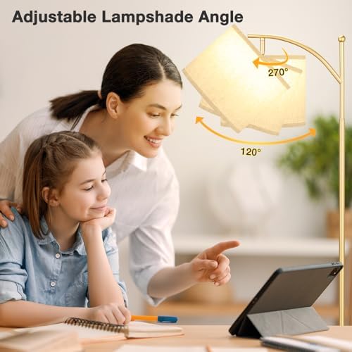 Aooshine Floor Lamps for Living Room with 3 Color Temperatures, Adjustable Tall Standing Lamp with Off White Shade and Gold lamp Hole(Bulb Included)