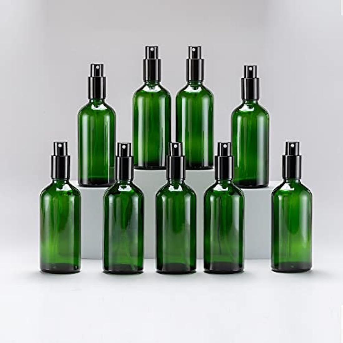 Yizhao 100ml Green Glass Spray Bottle for Essential Oils, Small Empty Fine Mist Spray Bottle, for Cleaning, Aromatherapy, Cosmetic Sprays, Hair –9 Pcs