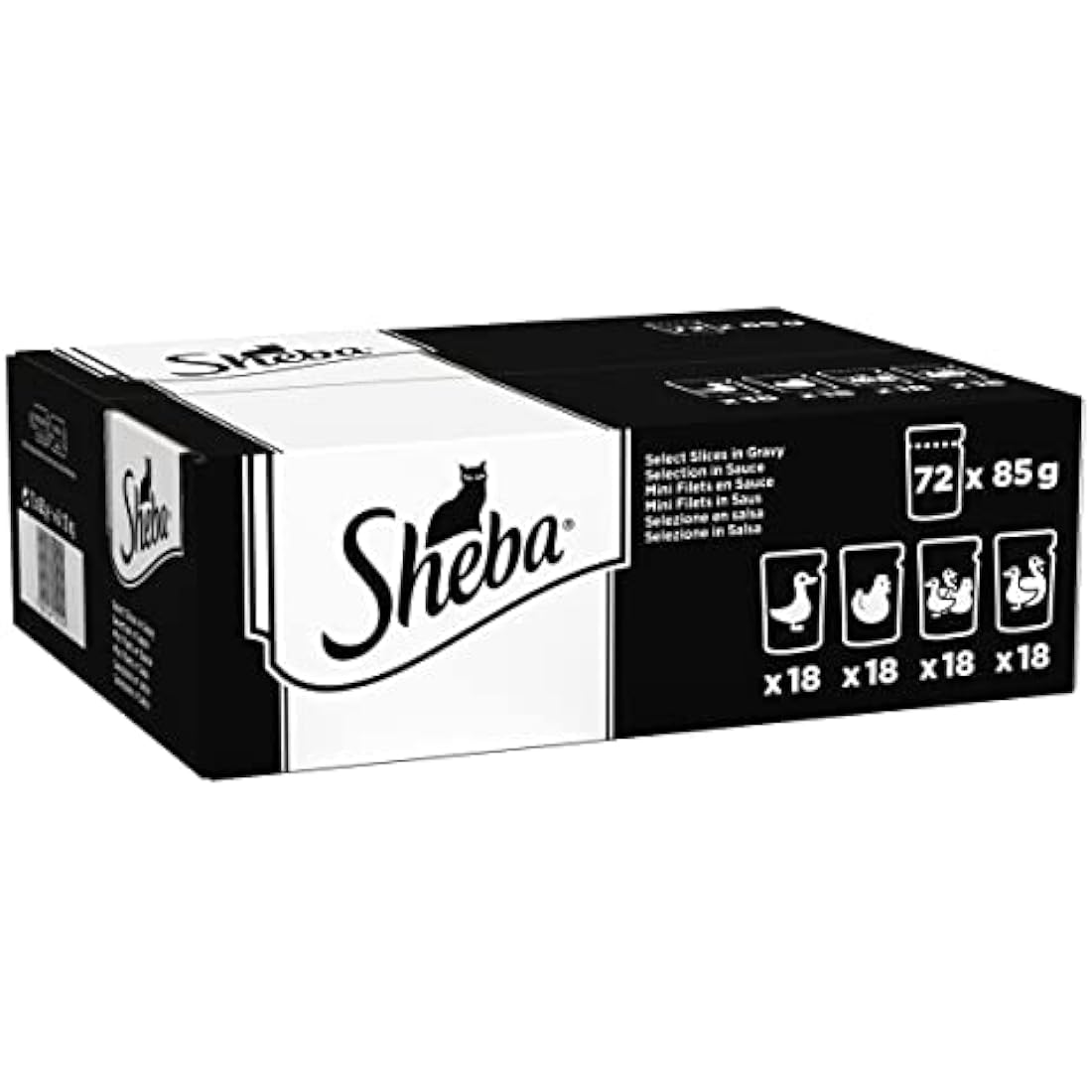 Sheba Select Slices in Gravy – Poultry Selection – Wet cat food pouches for adult cats – 72 x 85g pack