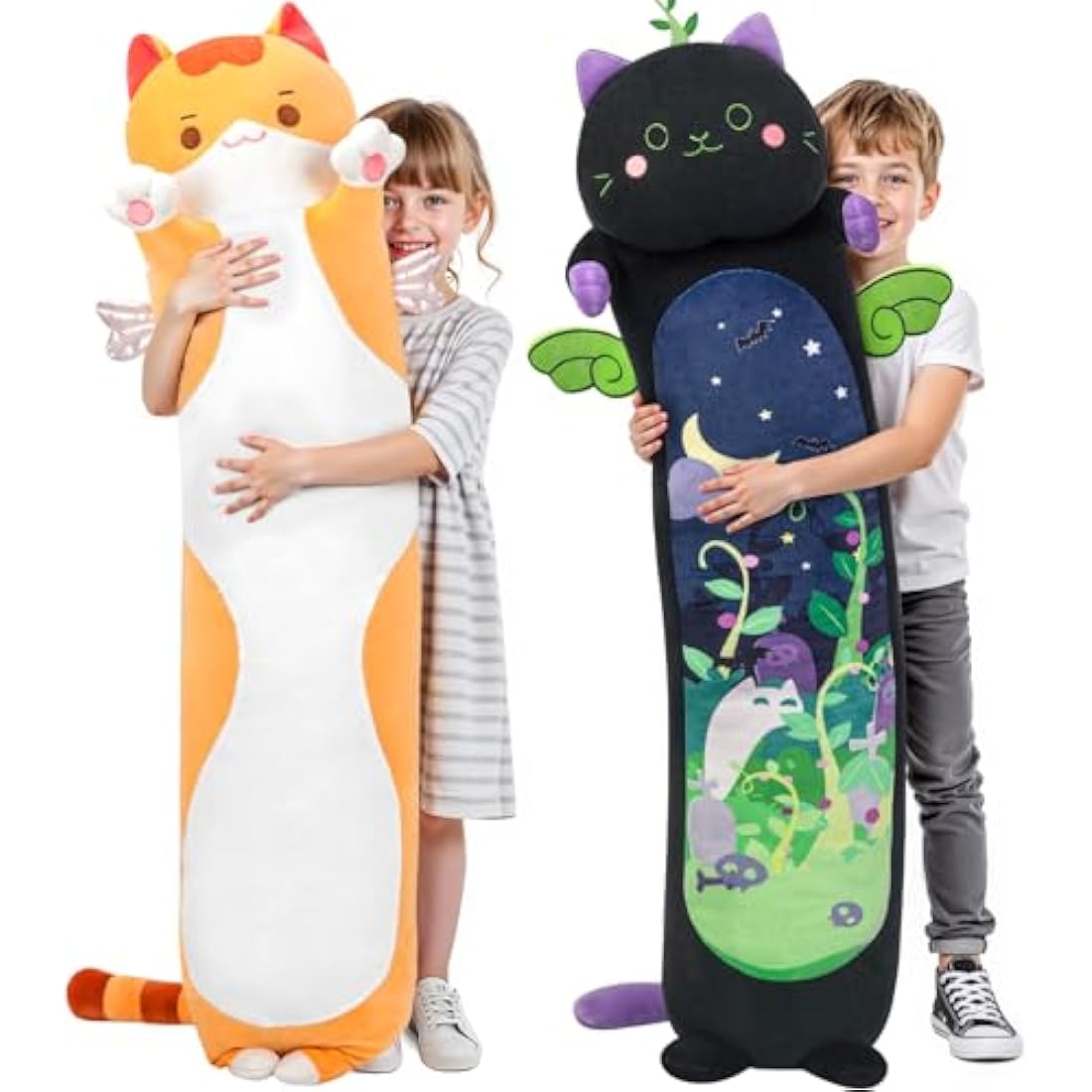 Mewaii 28in Long Cat Plush Pillows Stuffed Animals Squishy Pillows - Plushie Cute Kitty Sleeping Hugging Plush Pillow Soft Toys for Kids(Orange)