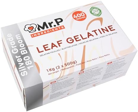 Mr.P Ingredients Silver Grade Leaf Gelatine 400 Leaves 1Kg 180 Bloom Gluten Free Non-GMO Halal Gelatine Sheets