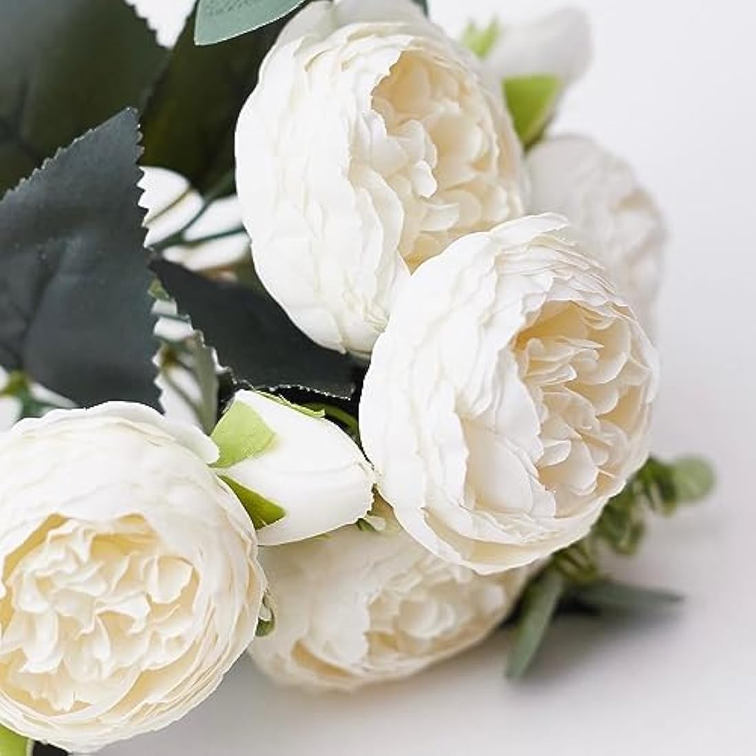 The Baked Studio - Silk Peony and Tea Rose Artificial Bouquet 9 Heads Realistic Fake Plant for DIY Craft Cake Living Room Home Wedding Decoration (MILK WHITE)