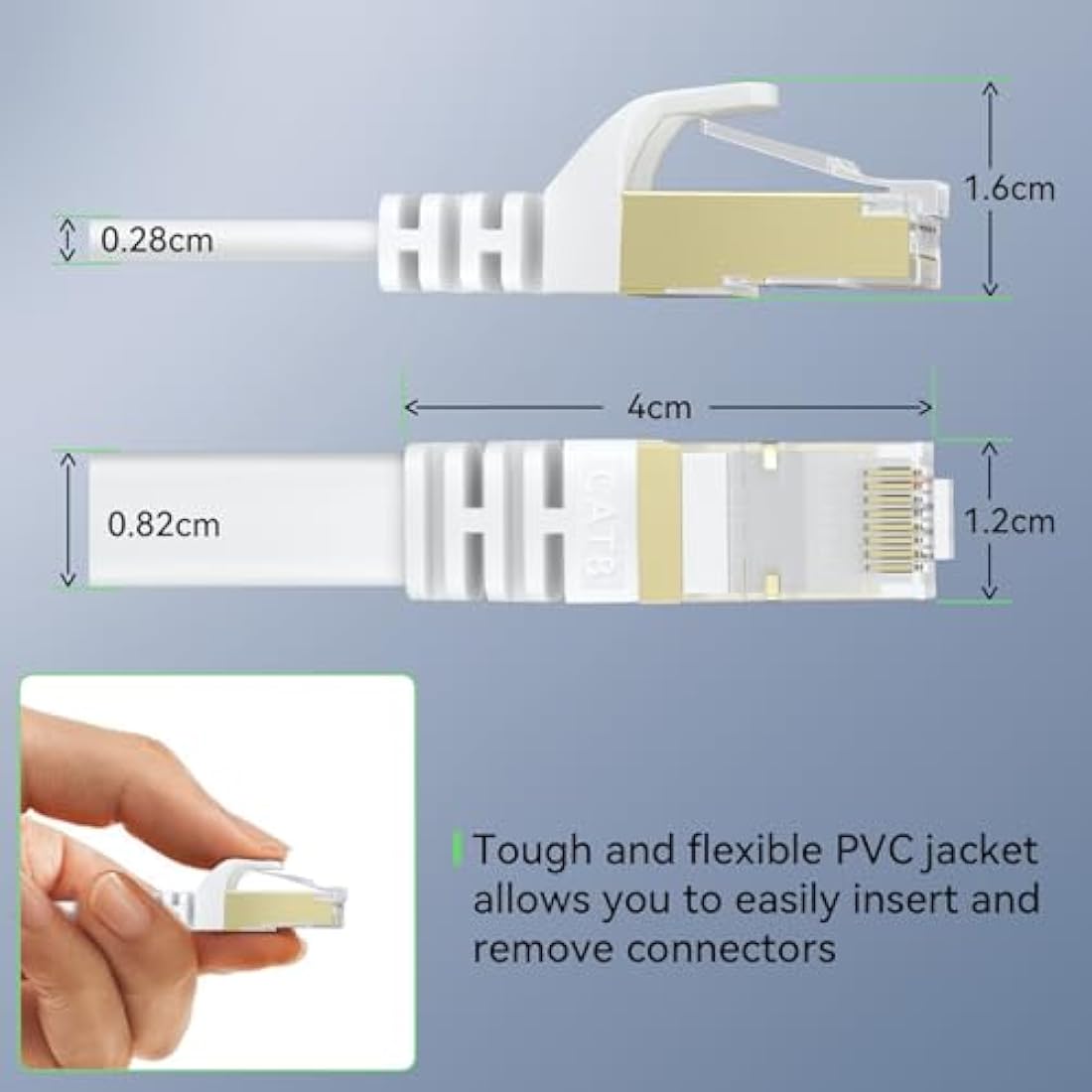 BUSOHE Cat 8 Ethernet Cable 40m, High Speed Flat Gigabit RJ45 Lan Network Cable, 40Gbps 2000Mhz Internet Patch Cord Compatible with Router, Modem, PC, Laptop, Printer