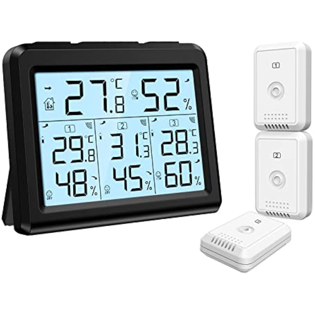 ORIA Digital Thermometer Hygrometer with 3 Sensors, Indoor/Outdoor Humidity Meter Temperature Monitor, Wireless Weather Station with Backlight, Comfort Icon, Arrow Trends for Temp and Humidity -Black