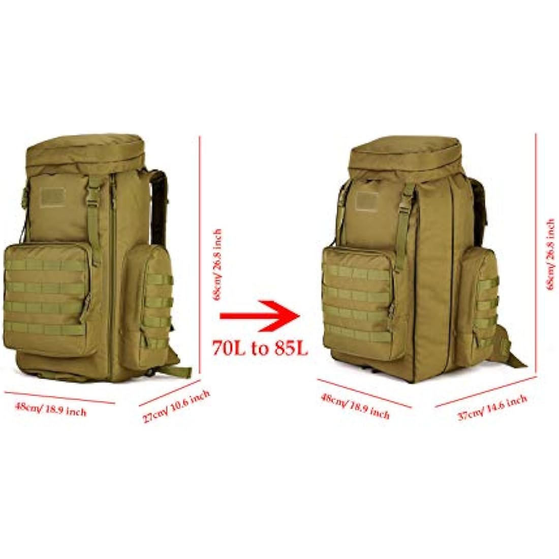 YUHAN Hiking Backpack 85L Large Tactical Backpack Military Army Combat Rucksack Trekking Rucksack MOLLE Backpack