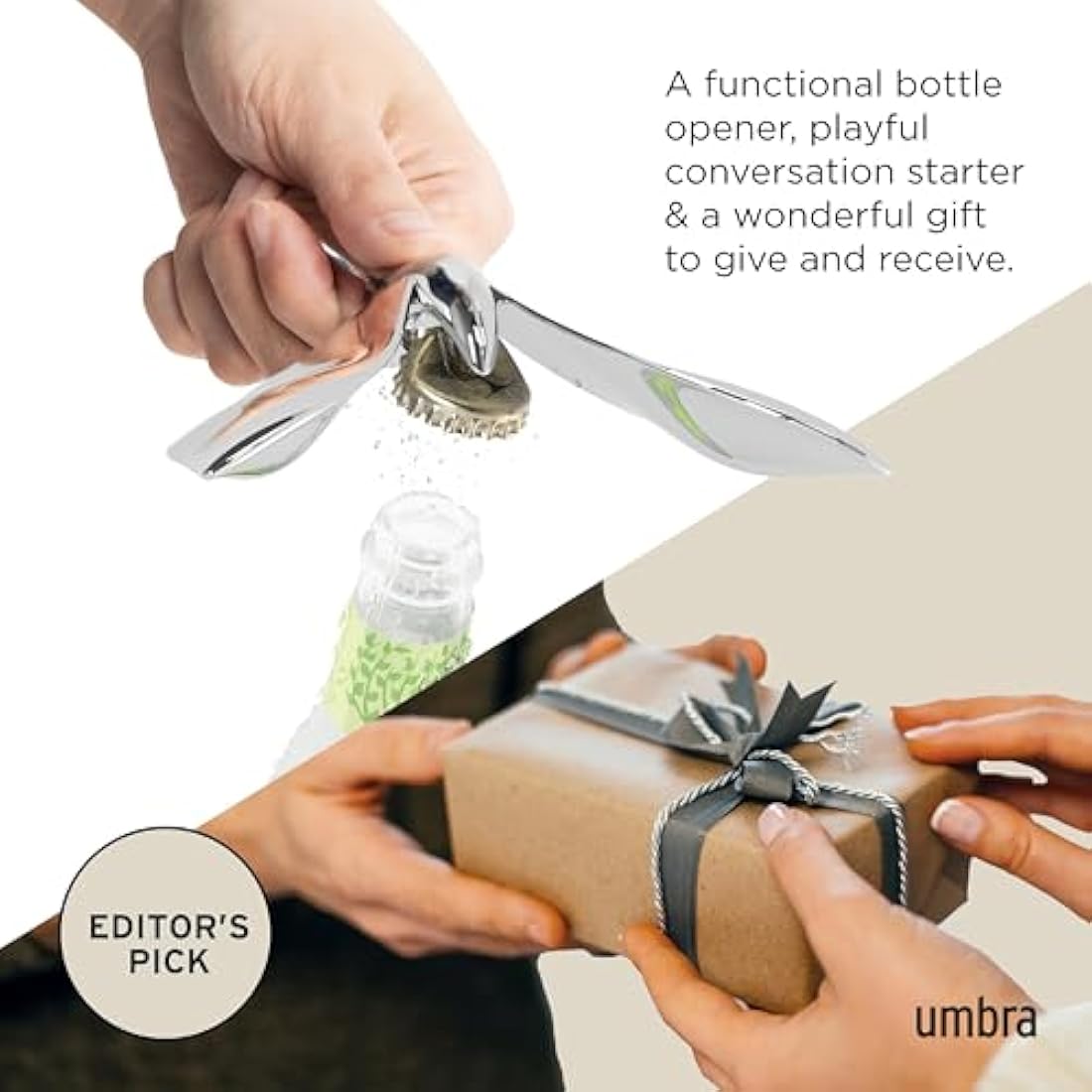Umbra Tipsy Bottle Opener, Bottle Opener for Opening Bottle Caps, Sculptural Bar Accessory, 1013387-158