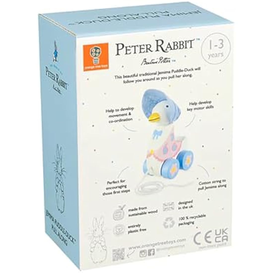 Orange Tree Toys - Official Licensed Peter Rabbit Gifts: Jemima Puddleduck Pull Along, Wooden Early Development & Activity Toy for Baby Girl or Toddler Boy, First Birthday Gift