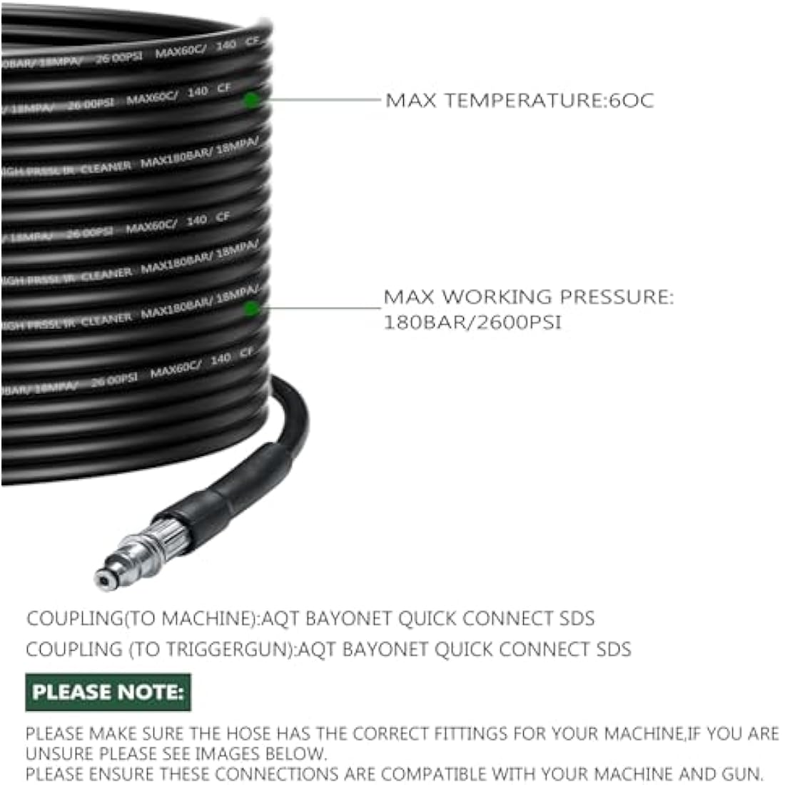 YUET 15M High Pressure Washer Replacement Hose for Bosch AQT Series Washers Domestic Bosch Aquatak, Click Type Plug Quick Connect SDS Fittings, Accessories Extension Water Clean Pipe (15)