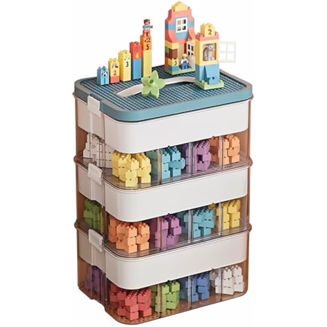 MueJah Storage Organizer for Lego, 3 Tier Stackable Storage Bin Transparent Building Bricks Puzzle Craft Plastic Container Organizing Sorter, Green