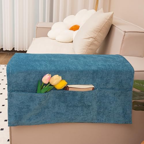JIAHG Luxurious Chenille Sofa Armrest Organizer with 3 Side Pockets Universal Couch Armchair Caddy Storage Bag Armrest Cover Tidy Table Space Saver
