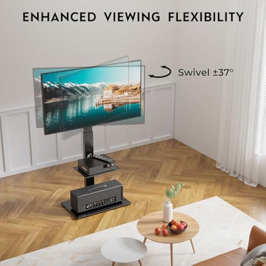 BONTEC Universal Floor TV Stand for 30-70 inch LED OLED LCD Plasma Flat Curved Screens, Height Adjustable Tall TV Stand with 2-Tier Tempered Glass Shelves up to 40KG, Max VESA 600x400mm