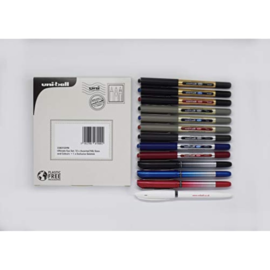 uni-ball Ultimate Eye Rollerball Black, Blue, Red Ink Pens Set. Broad 1.0mm, Fine 0.7mm, Micro 0.5mm, Needle 0.4mm Ballpoint Tip + Signo Gel Pen. Fade and Water Resistant Liquid Uni Super Ink. 13 Pack