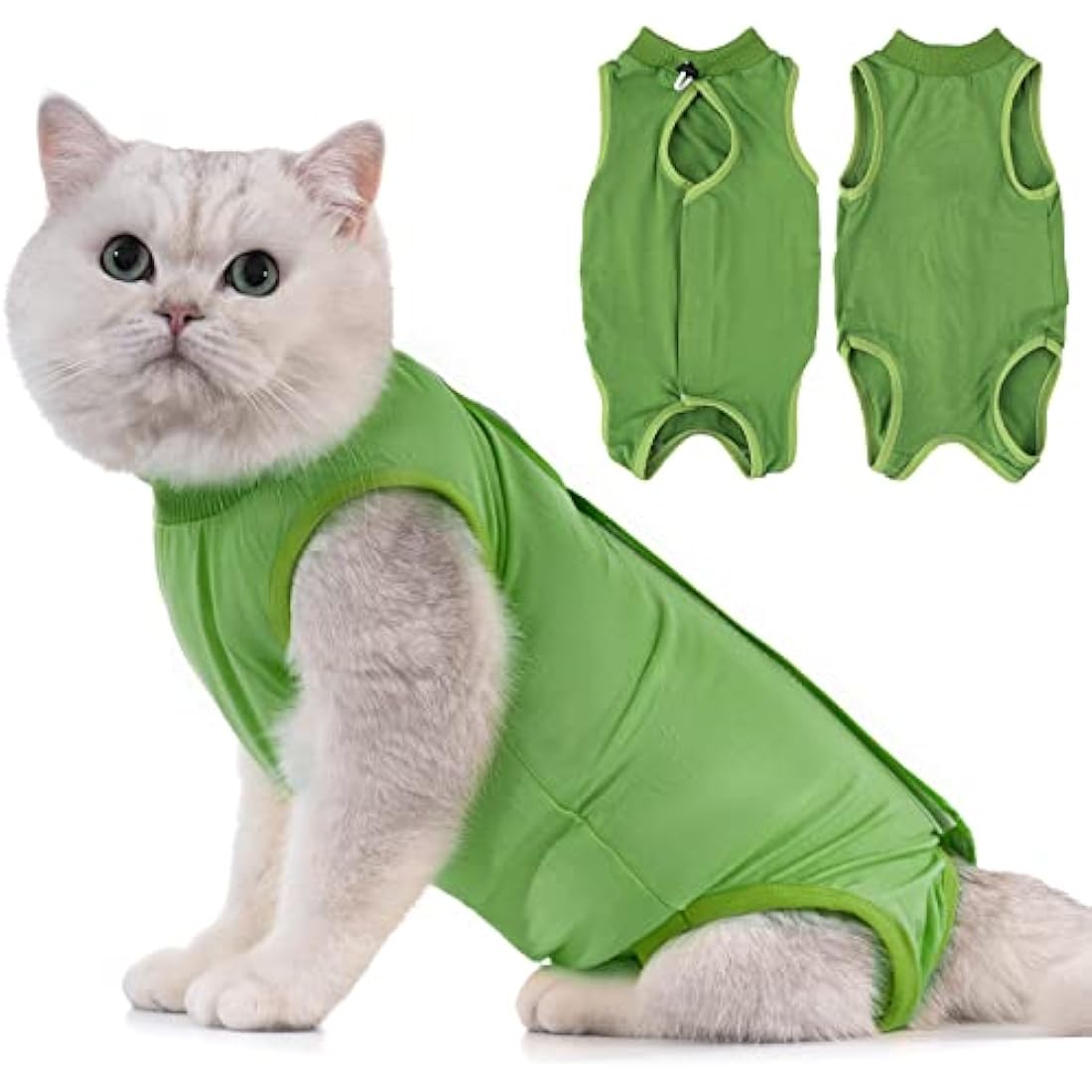 Avont Cat Recovery Suit Post Surgery, Elizabethan Collar & Cone Alternative, Kitten Onesie Pet Surgical Spay Shirt for Abdominal Wounds or Skin Diseases -Green (M)
