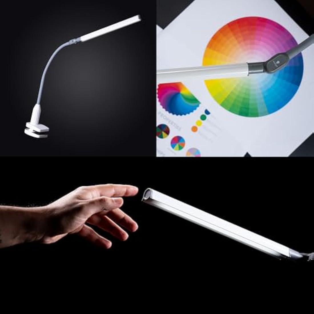 Daylight UnoPro™ Clamp Lamp - High CRI 95 LED (6,000K, 1150 Lux), Anti-Glare Shade, 4 Brightness Levels, Flexible Arm, Sturdy Clamp (White)
