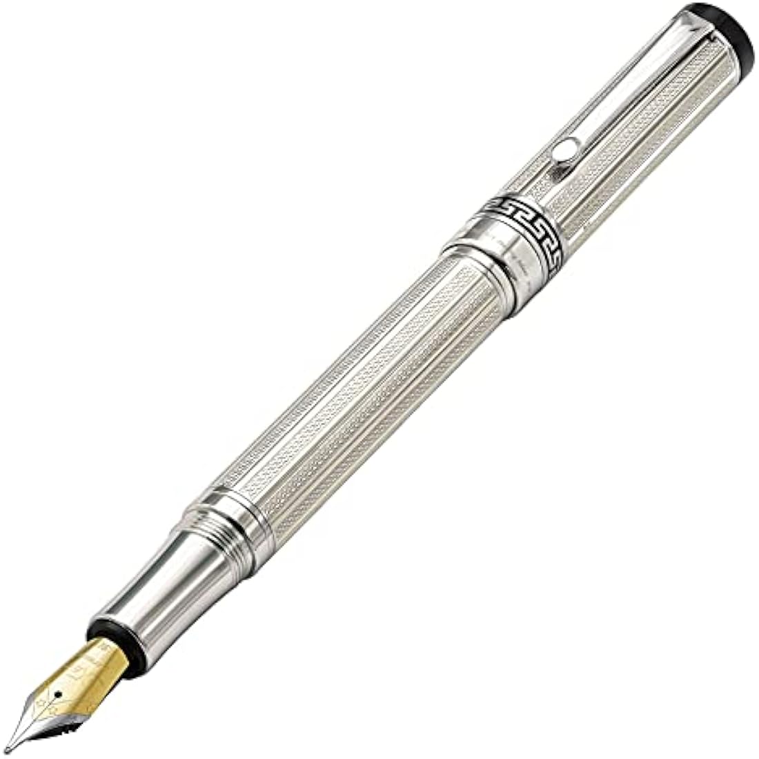 Xezo Tribune 925 Sterling Silver Medium Nib Fountain Pen. Platinum Plated. Hand Guilloche Engraved and Serialized