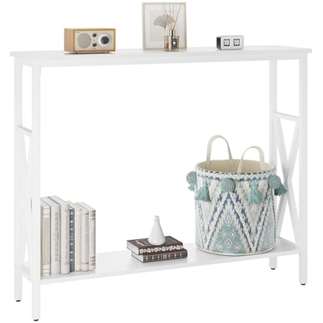 YMYNY Console Table, Industrial Entryway Table for Hallway, Narrow Sofa Table with Shelves, Metal Frame, Compact Display Table for Small Spaces, Living Room, 101×25×80.5CM White HST007W