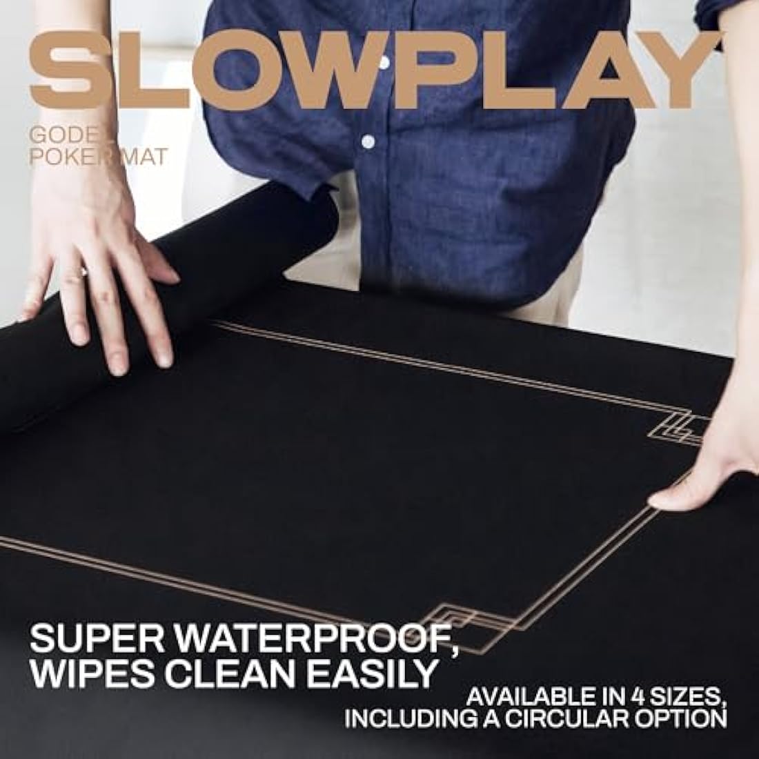 SLOWPLAY Godel 120x70cm Texas Hold'em Poker Mat | Poker Table Top with Durable Hemmed Edges, Extra Water Repellent, Noise Reduction, Super Portable for Games Everywhere (Black and Champagne Gold)