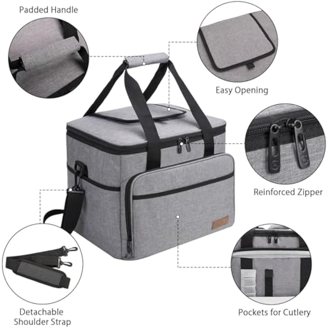 ALLCAMP Large Foldable Insulated Cooler Bag - Thermal Cooler Lunch Bag, Removable Picnic Bag for 2 People, Thick Insulated Picnic Basket - Includes 2 Ice Packs