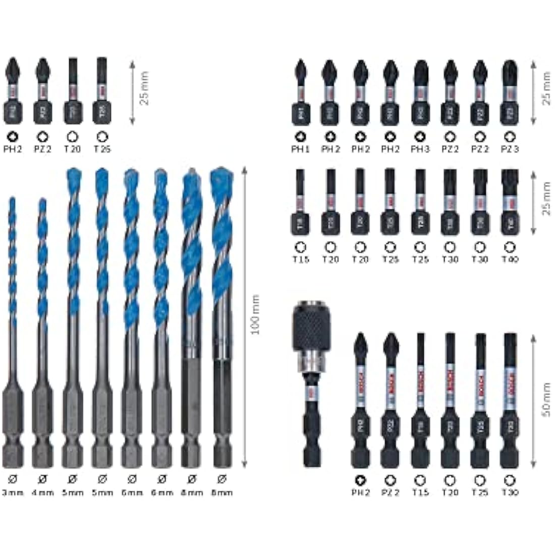 Bosch Professional 35 pieces MultiConstruction Drill Bit & Impact Control Screwdriver Bit Set (Pick and Click, HEX-9, Accessories for Impact Drivers)