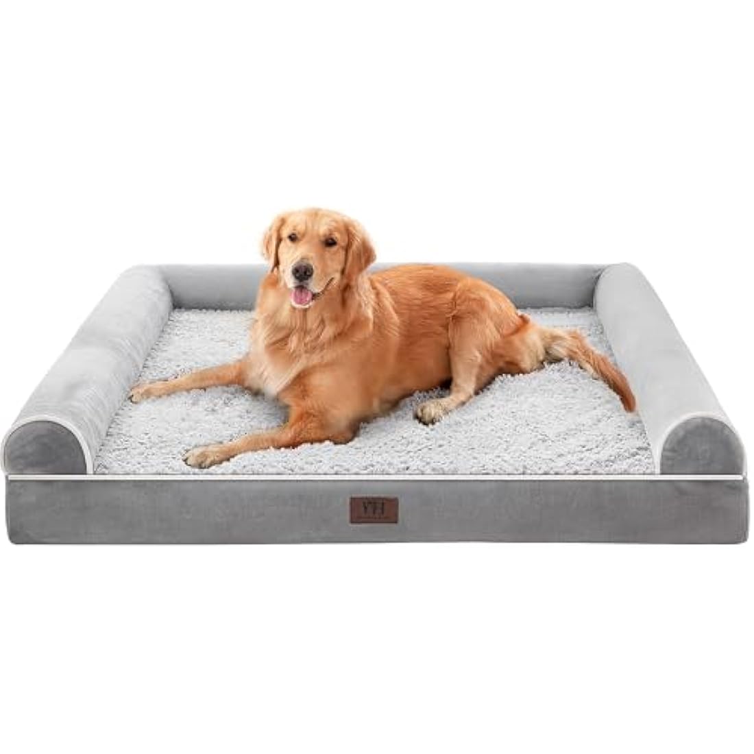 WESTERN HOME Dog Beds Large Washable, Soft Orthopedic Dog Beds with Removable Washable Cover, Extra Large Waterproof Pet Bed with U-Shape Bolster Grey, 127 x 91 x 19 cm