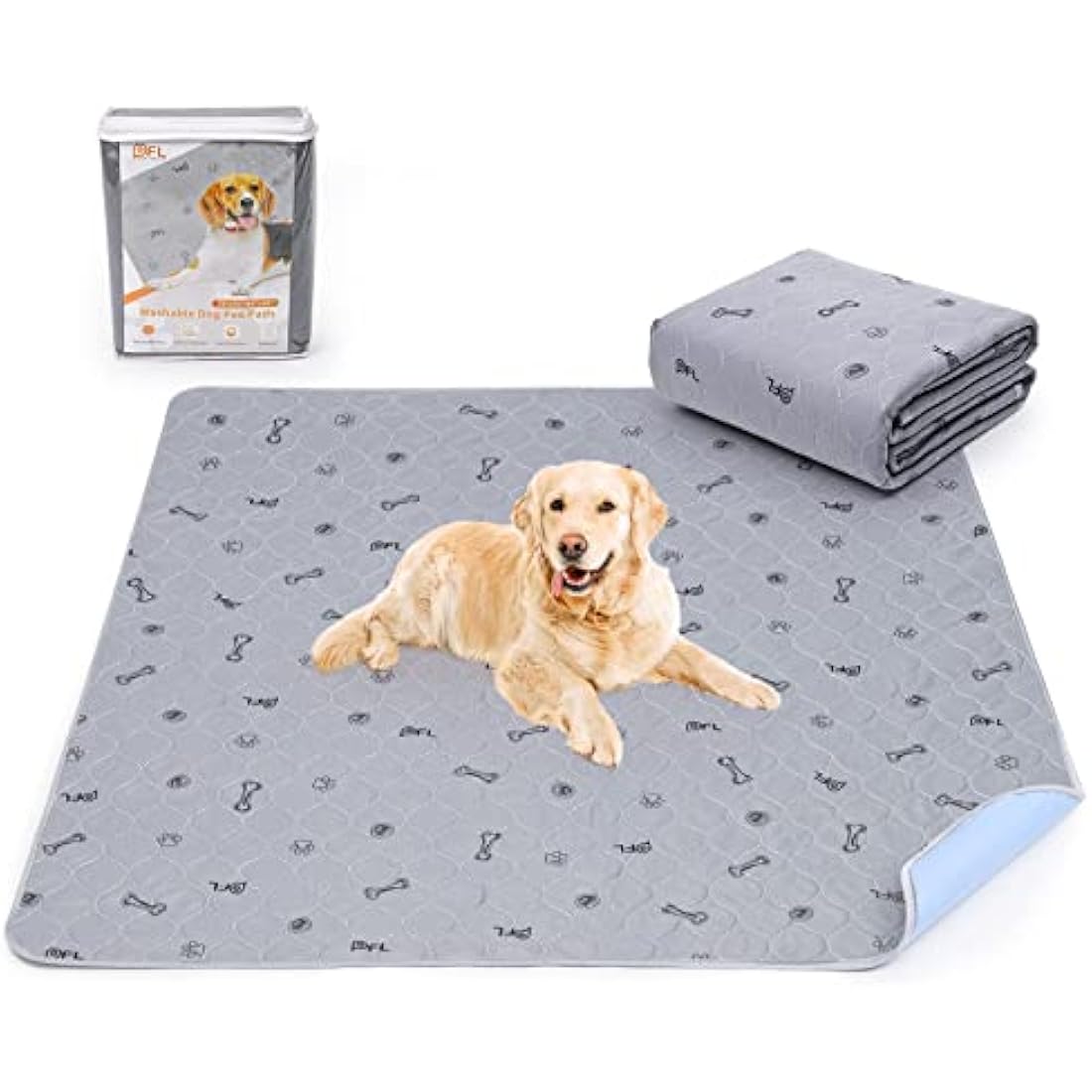 Washable Dog Pee Pad 182x182 Extra Large, Fast Absorbent Reusable Puppy Pads, Waterproof Pet Training Pads with Bone Print,Non-Slip Whelping Pad for Dog Playpen, Incontinence, Housebreaking
