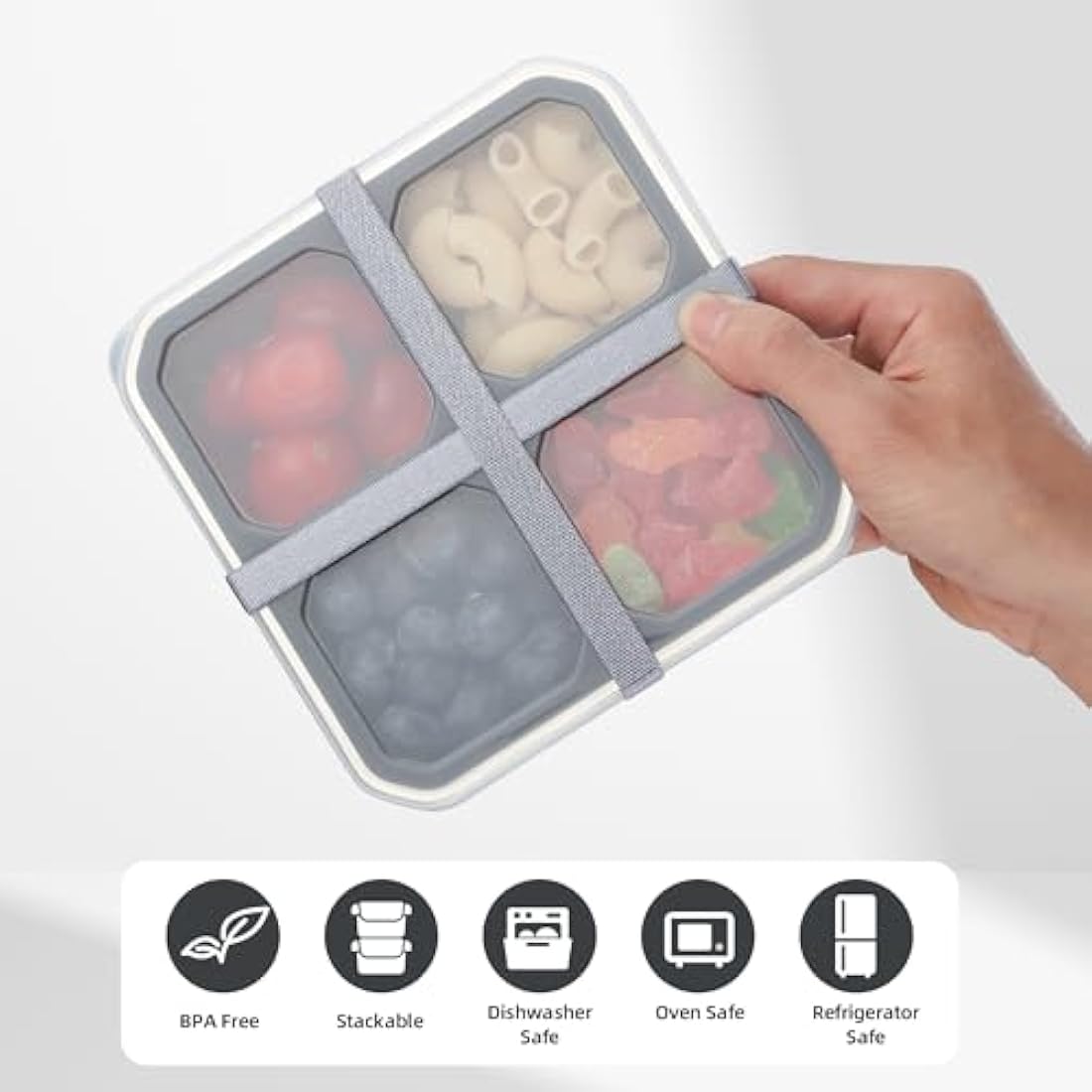 Misichao Stainless Steel Snack Boxes with 4 Compartments | Reusable Snack Containers Small Bento Lunch Box for Kids Adults Divided Meal Prep Containers for School Work and Travel 4 Pack (Grey-4)