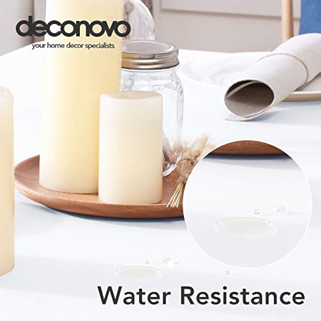 Deconovo Christmas Decorations Home Decorative Oxford Wipeable Tablecloth Rectangle Water Resistant Tablecloth for Patio Table 130x280cm(51x110in) White